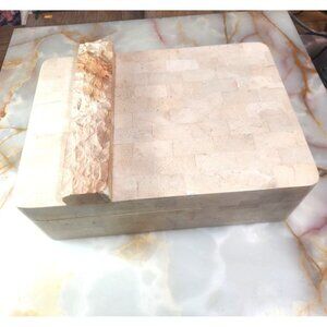 Maitland-Smith Post Modern Tessellated Stone Cedar Lined Hinged Jewelry Box/Humi